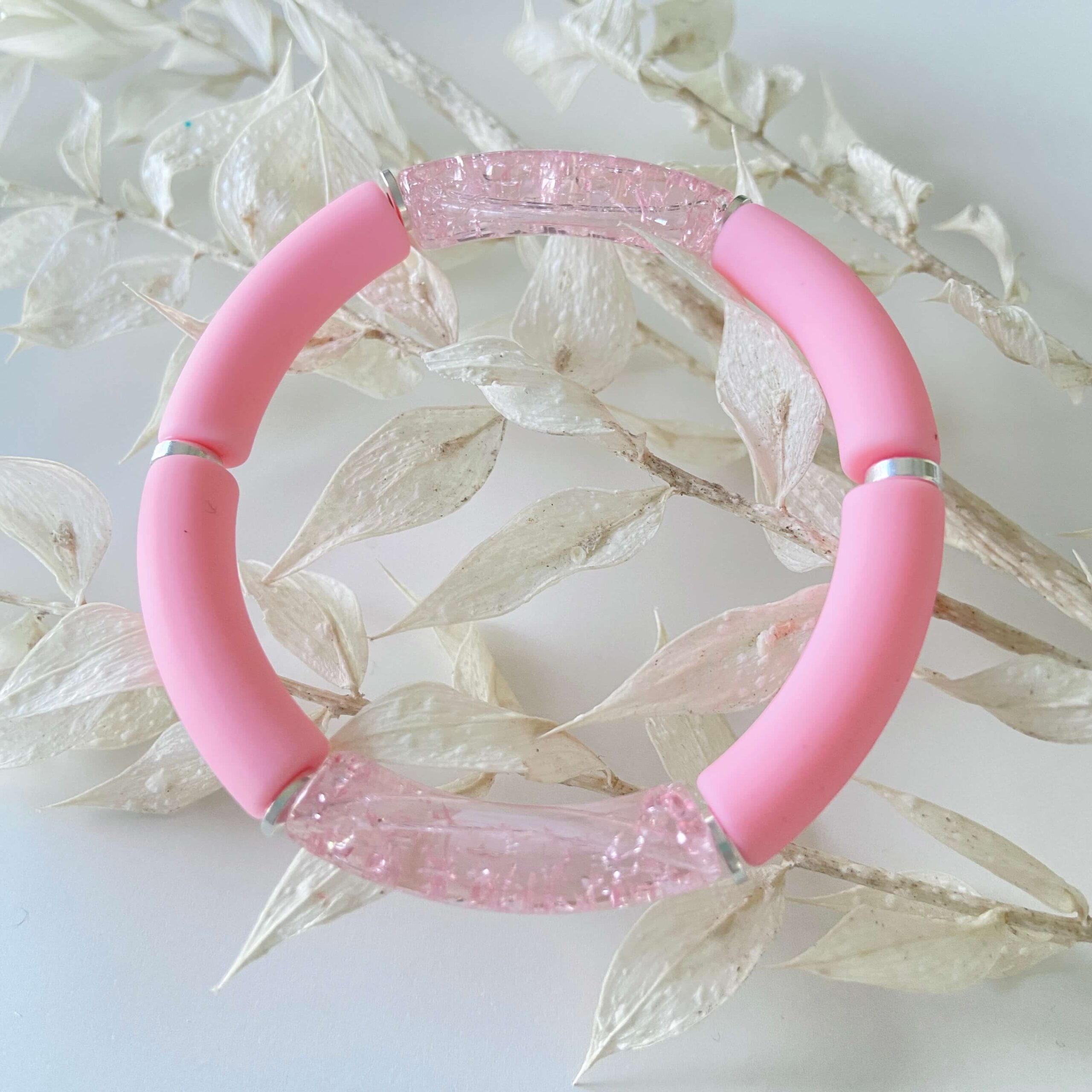 Acryltube kraal armband bubble gum pink matt crackled