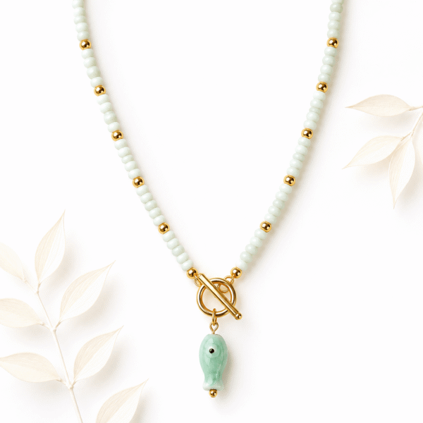Kralenketting vis mat pastelgroen goud