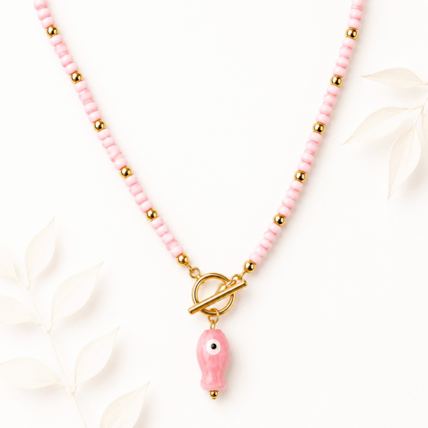 Kralenketting vis mat pastelroze goud
