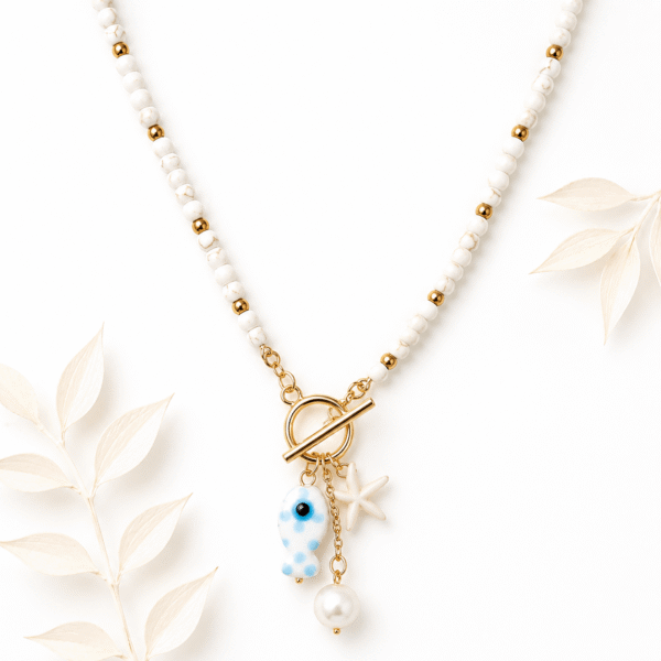 Kralenketting vis wit goud