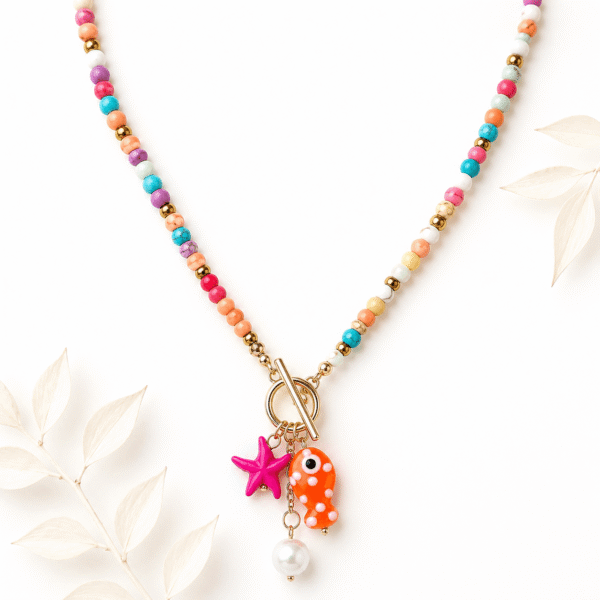 Kralenketting vis zomerse kleurtjes goud