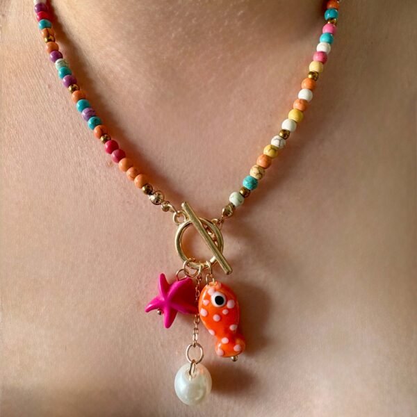 Kralenketting vis zomerse kleurtjes goud - Afbeelding 2