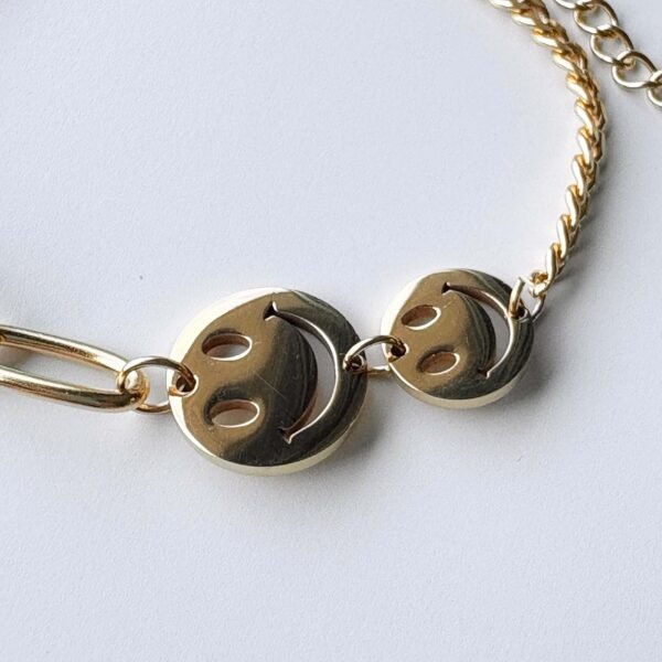 Statement armband schakel smiley goud RVS - Afbeelding 2
