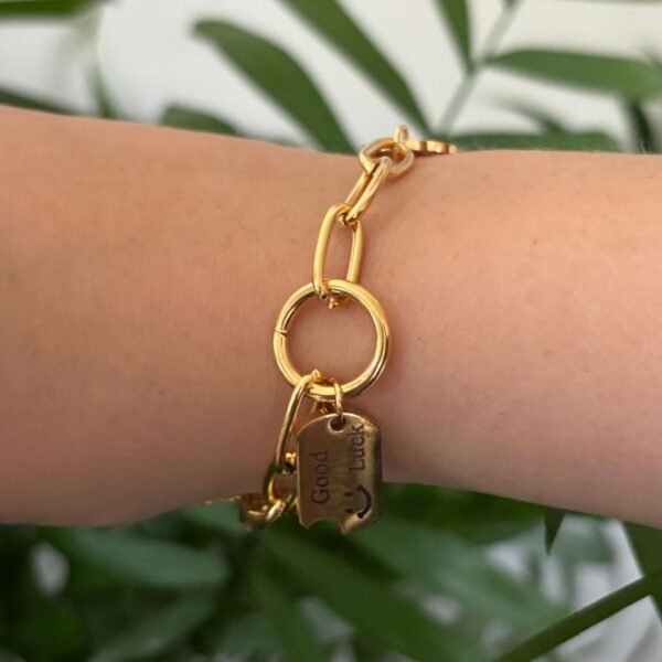 Statement armband schakel smiley goud RVS - Afbeelding 5