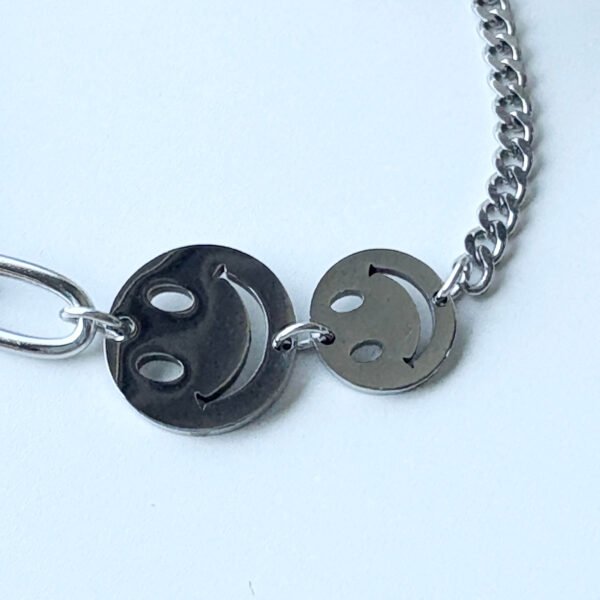 Statement armband schakel smiley zilver RVS - Afbeelding 2