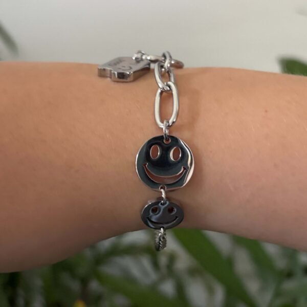 Statement armband schakel smiley zilver RVS - Afbeelding 4