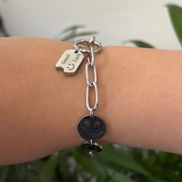Statement armband schakel smiley zilver RVS - Afbeelding 5