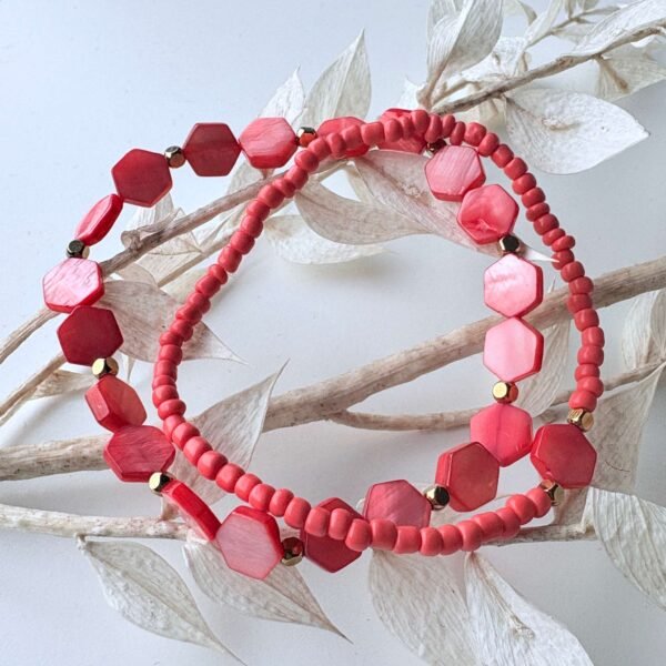 Armbandenset schelpkralen koraal rood