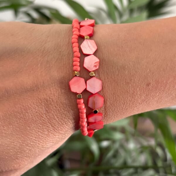 Armbandenset schelpkralen koraal rood - Afbeelding 2