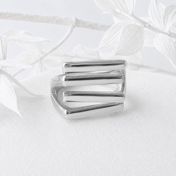 Brede staafjes ring zilver