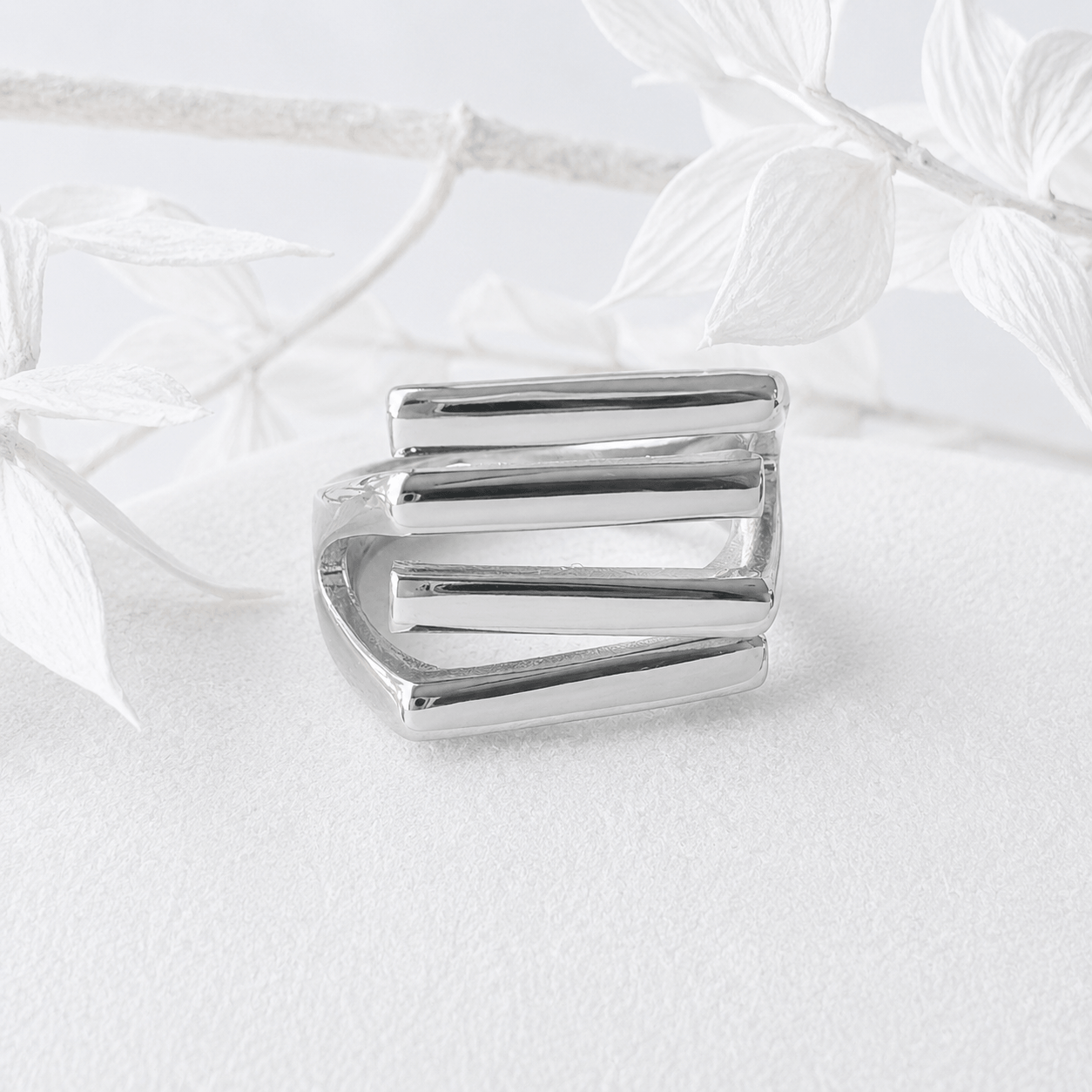 Brede staafjes ring zilver