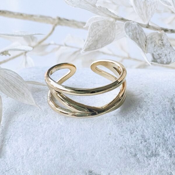 Dubbele ring met lijnen goud