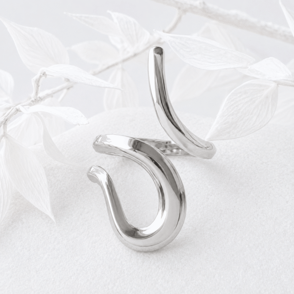 Grote ring gekruld zilver RVS