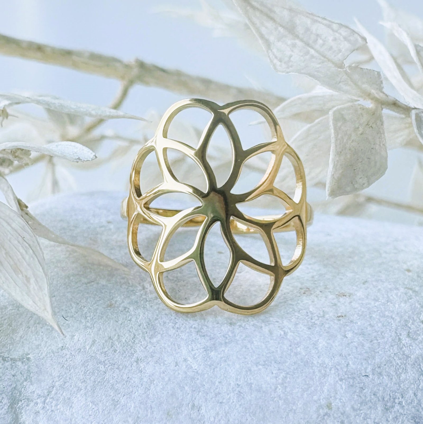 Open bloem ring goud