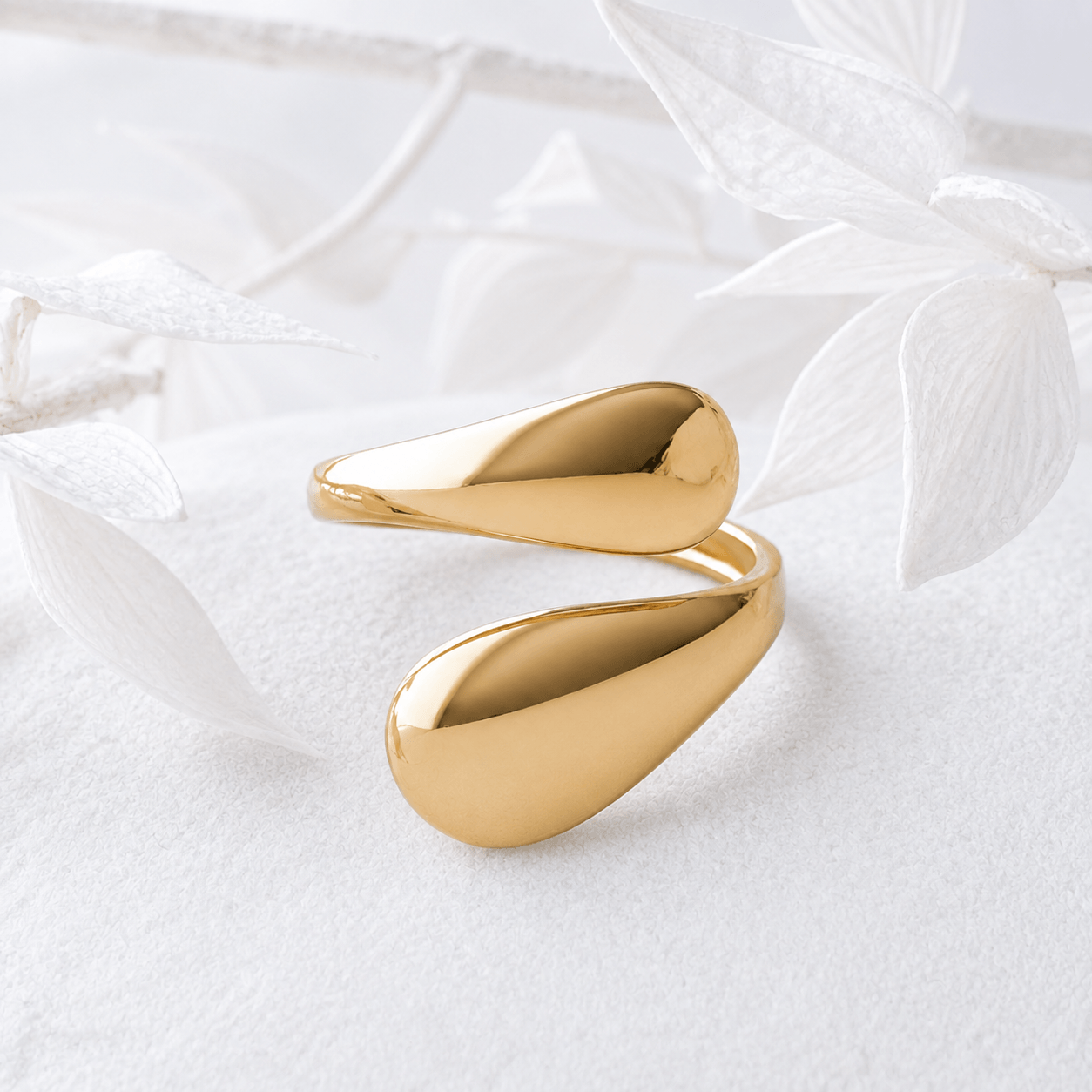 Ring met 2 druppels dun goud RVS