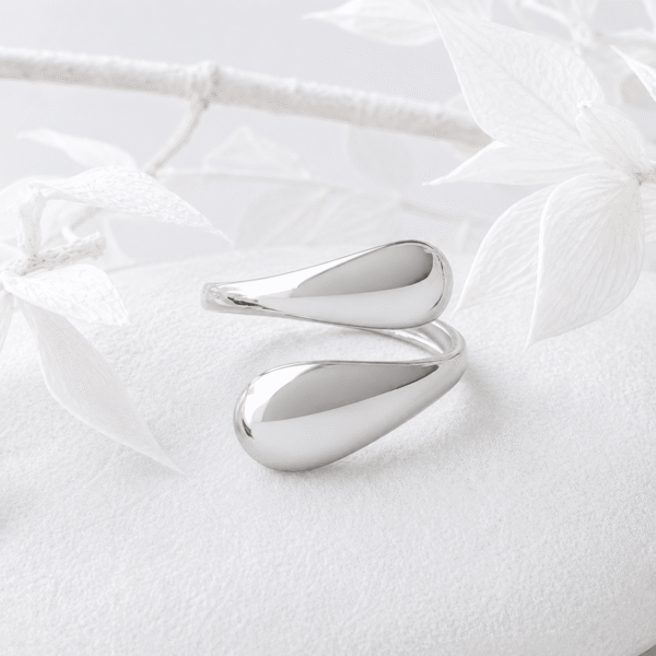 Ring met 2 druppels dun zilver RVS