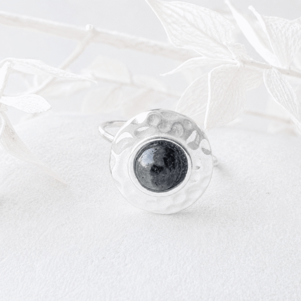 Ronde ring met natuursteen zilver RVS