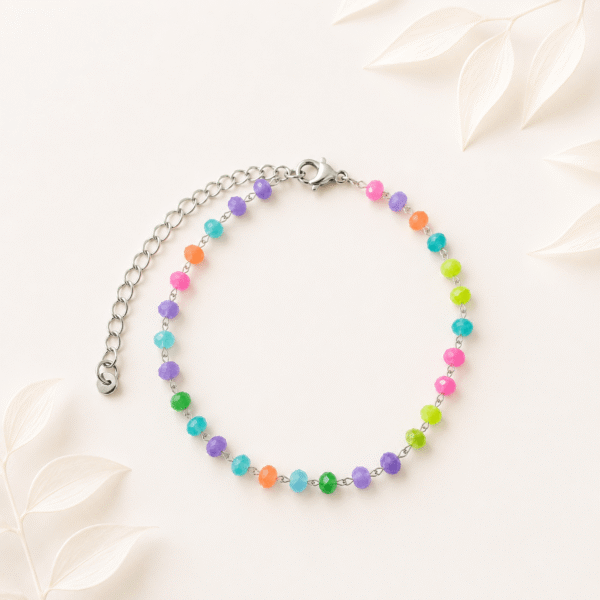 Armband met facetkralen neon zilver RVS