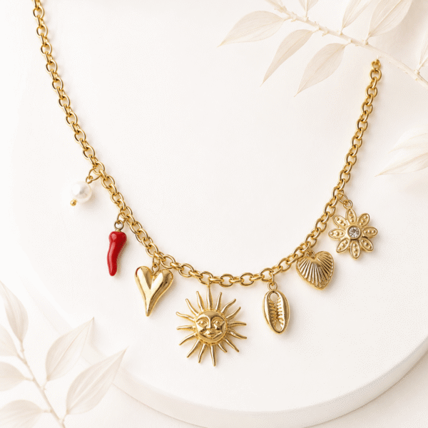 Bedelketting sun goud RVS