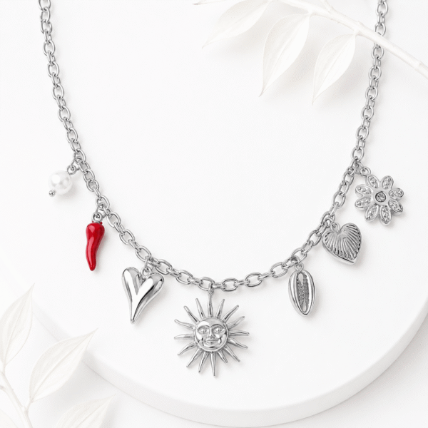 Bedelketting sun zilver RVS