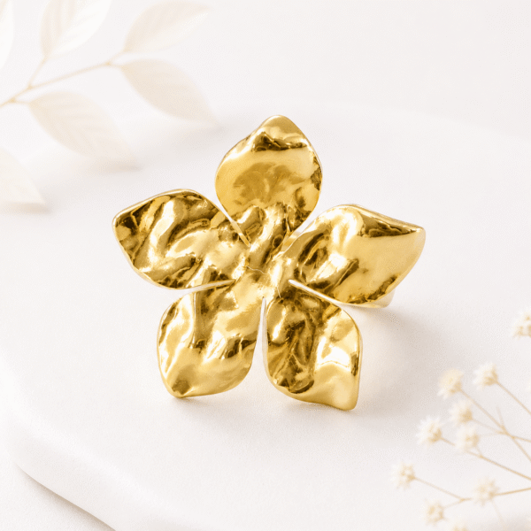 Bloem ring goud RVS