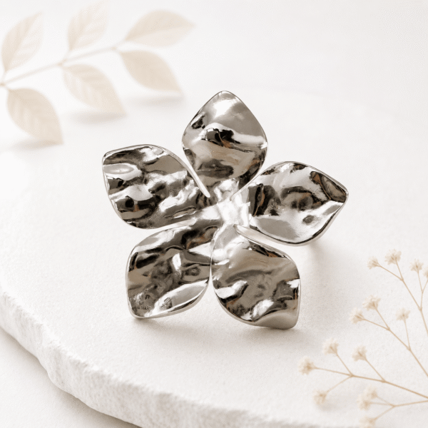 Bloem ring zilver RVS