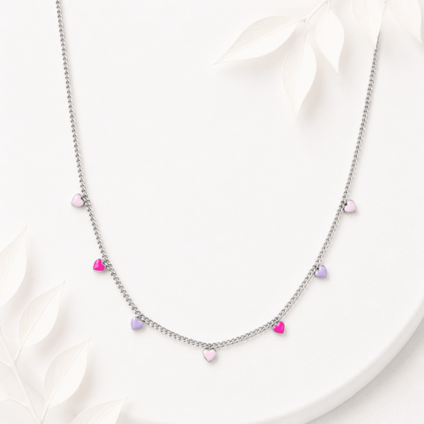 Ketting mini hartjes paars roze RVS