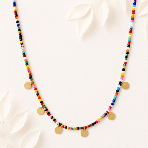 Multicolour kralenketting bedels goud RVS