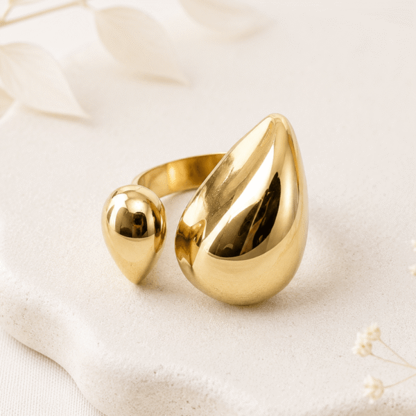 Ring met kleine en grote druppel goud RVS