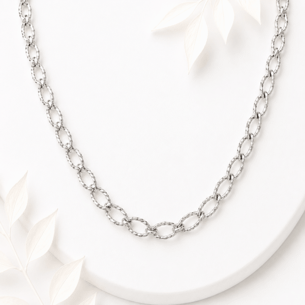 Schakelketting ovaal twisted zilver RVS